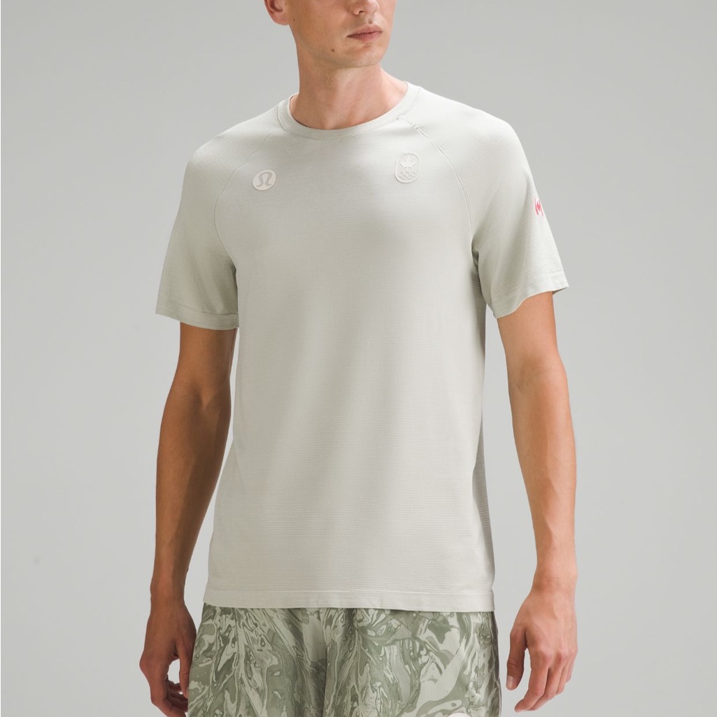 Lululemon Team Canada Metal Vent Tech Short Sleeve Stripe Light Sage White